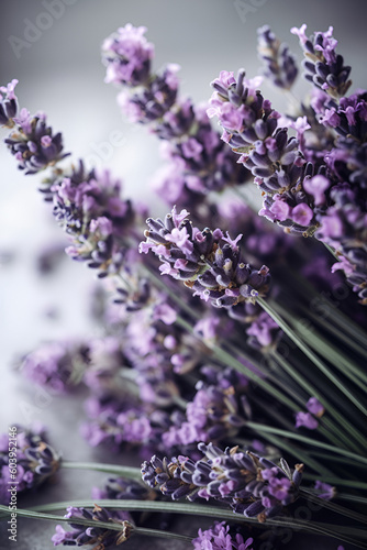 Close-up bouquet of lavender flowers. Generative AI