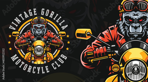 Vintage or retro gorilla motorcycle club logo brand