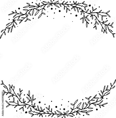 Hand Drawn Cute Flower and Leaves Wreath