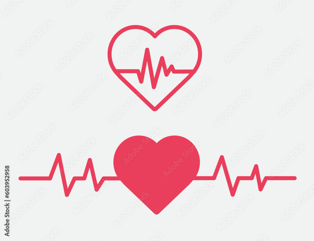 Red heartbeat line icon. Pulse Rate Monitor. Red heart on white background. Vector illustration.