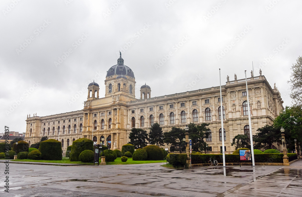 View of famous Naturhistorisches Museum, natural history museum, with park in Vienna, Austria .may 2023