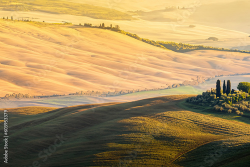 Rolling Tuscany landscape at sunset