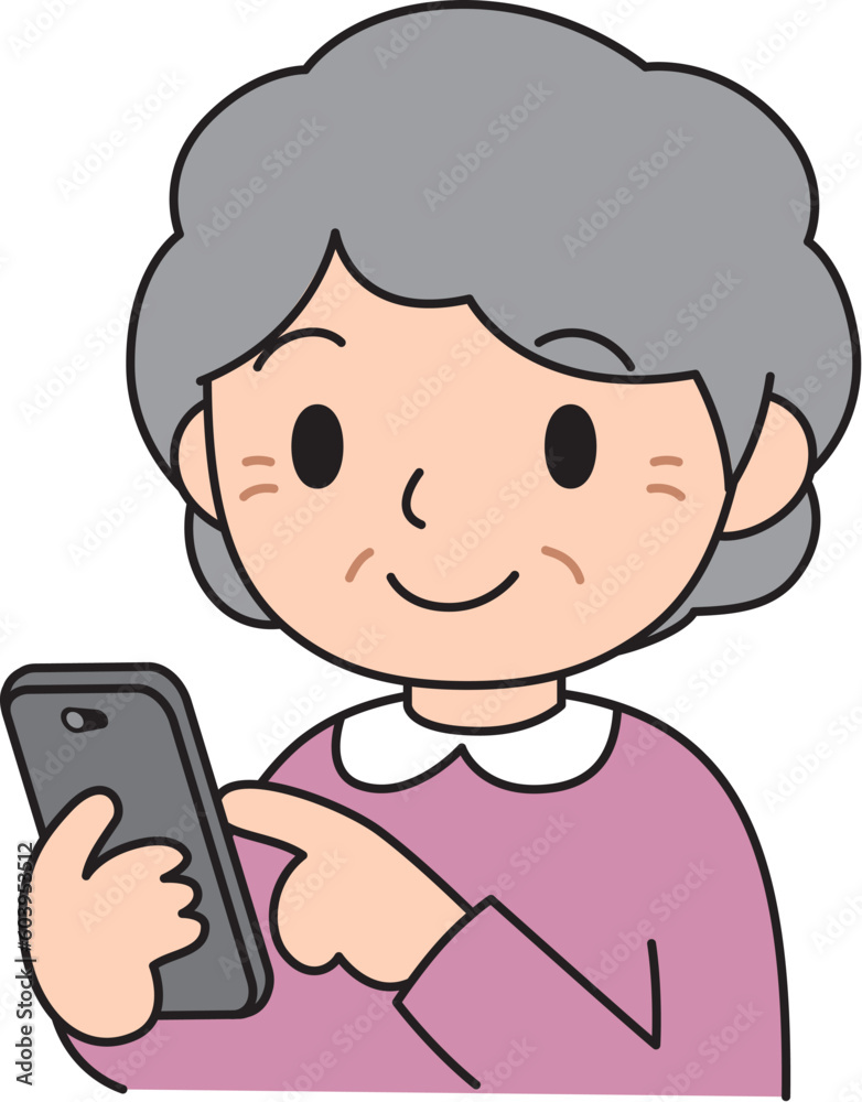 スマホを使うおばあさん