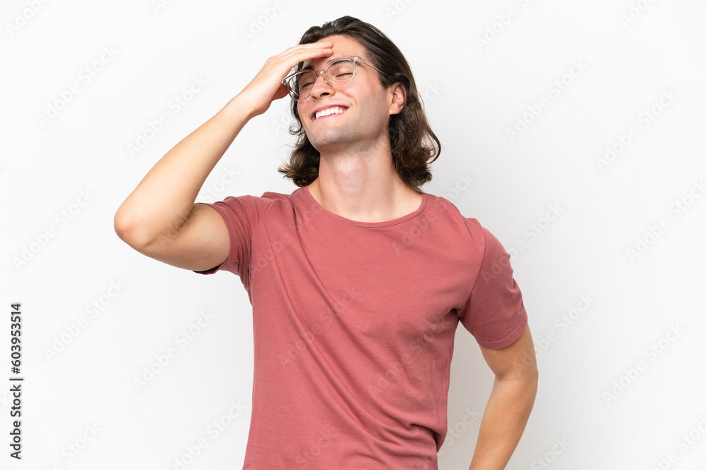 Young handsome man isolated on white background smiling a lot Young handsome man isolated on white background smiling a lot