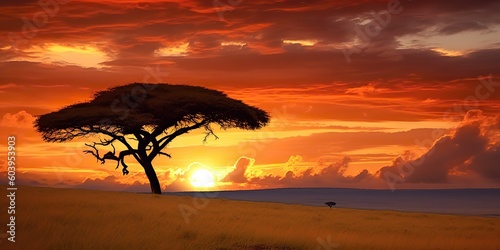 AI Generated. AI Generative. Photo realistic illustration of sunset tree of life outdoor scene. Graphic Art