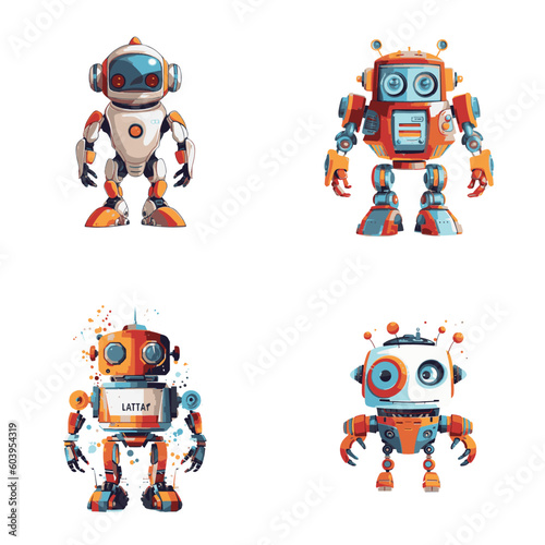 Set of robot characters , construction, medical, firefighter robot	
