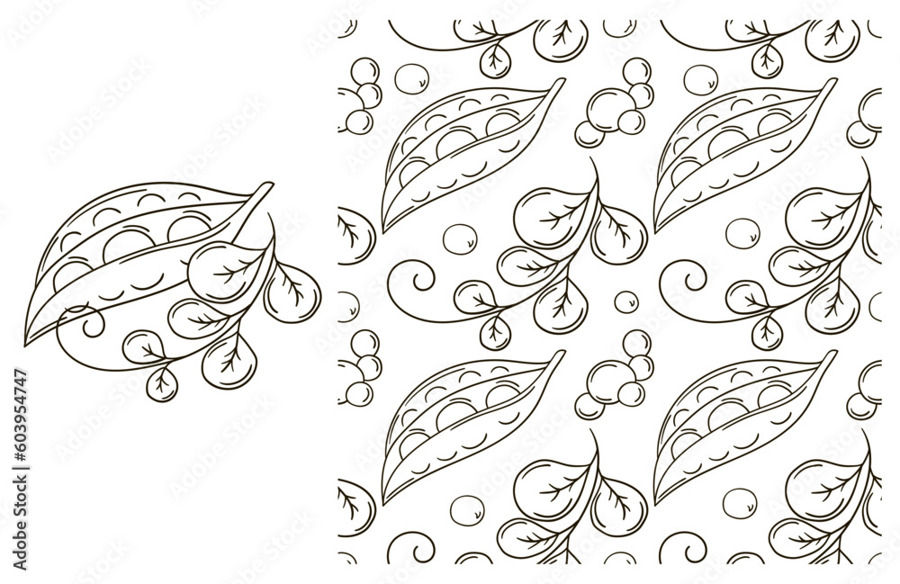 Fototapeta premium Coloring pattern for kitchen, restaurant or shop. Set in hand draw style