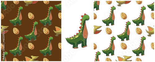 Dinosaurs of the Jurassic period. Hand drawn Set dinosaurs seamless pattern