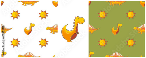 Dinosaurs of the Jurassic period. Hand drawn Set dinosaurs seamless pattern