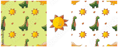 Dinosaurs of the Jurassic period. Hand drawn Set dinosaurs seamless pattern