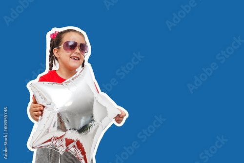 child isolated over blue color background