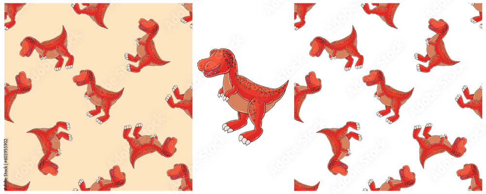 Dinosaurs of the Jurassic period. Hand drawn Set dinosaurs seamless pattern Dinosaurs of the Jurassic period. Hand drawn Set dinosaurs seamless pattern
