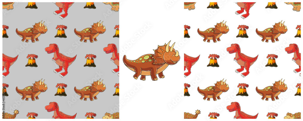Dinosaurs of the Jurassic period. Hand drawn Set dinosaurs seamless pattern