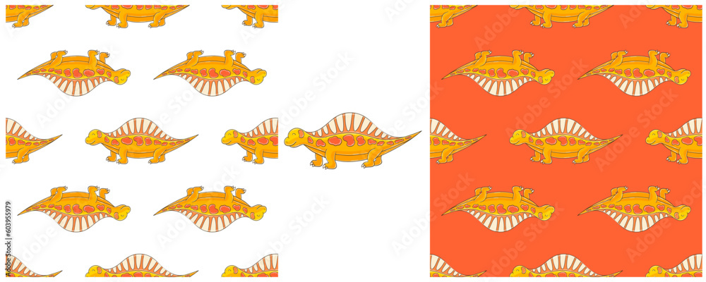 Dinosaurs of the Jurassic period. Hand drawn Set dinosaurs seamless pattern