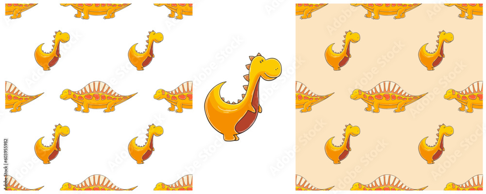 Dinosaurs of the Jurassic period. Hand drawn Set dinosaurs seamless pattern Dinosaurs of the Jurassic period. Hand drawn Set dinosaurs seamless pattern