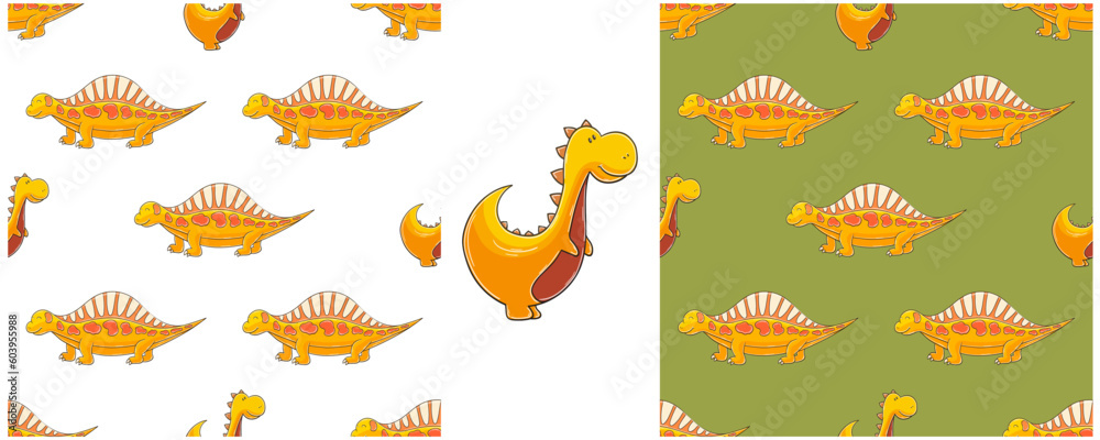 Obraz premium Dinosaurs of the Jurassic period. Hand drawn Set dinosaurs seamless pattern