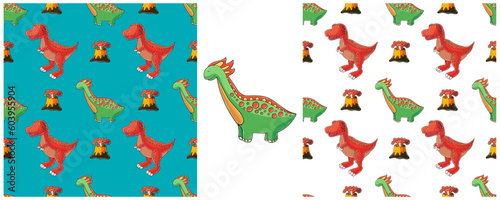 Dinosaurs of the Jurassic period. Hand drawn Set dinosaurs seamless pattern