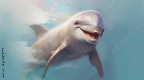 Cute dolphin illustration colorful smiling wild animal background generative ai