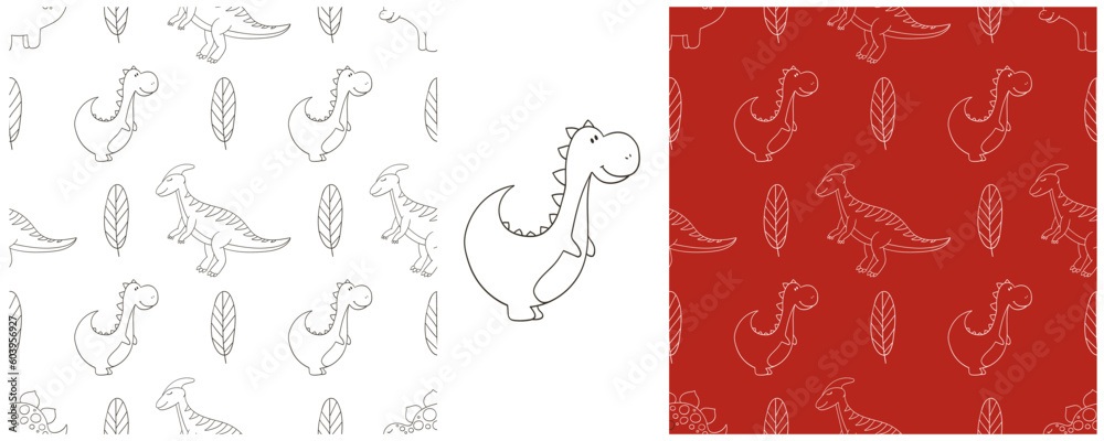 Dinosaurs of the Jurassic period. Coloring Set dinosaurs seamless pattern Dinosaurs of the Jurassic period. Coloring Set dinosaurs seamless pattern
