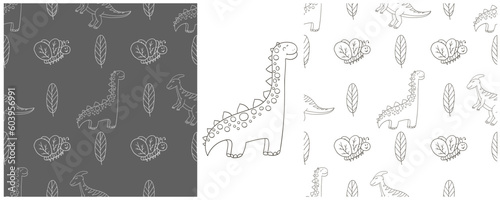 Dinosaurs of the Jurassic period. Coloring Set dinosaurs seamless pattern