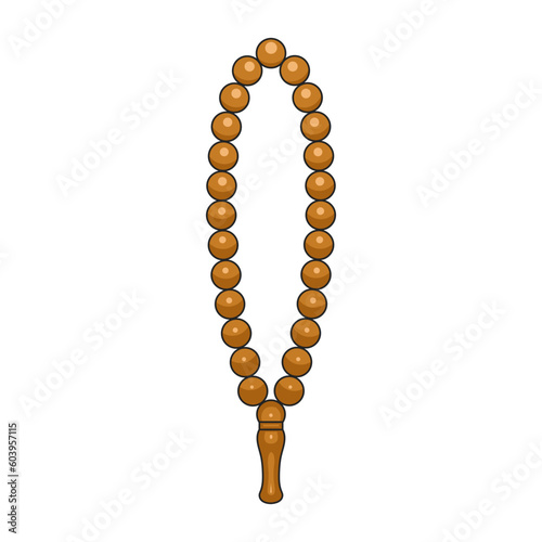 Brown prayer beads made of wood, isolated a white background, vector illustration, prayer beads standing