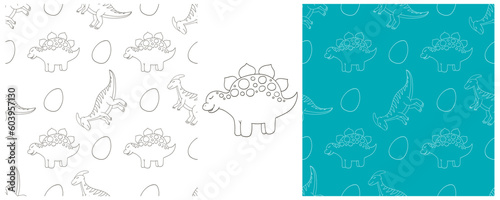 Dinosaurs of the Jurassic period. Coloring Set dinosaurs seamless pattern