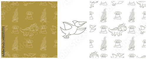 Dinosaurs of the Jurassic period. Coloring Set dinosaurs seamless pattern