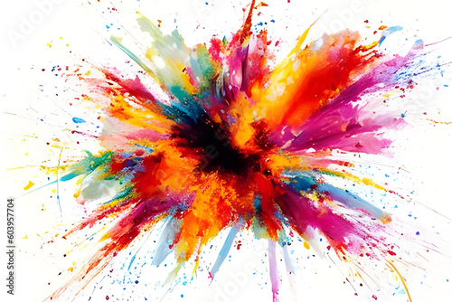 色鮮やかな爆発のイメージ　インク　絵の具　白 © Hideshi