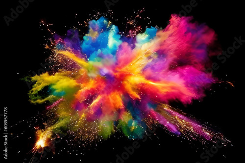 色鮮やかな爆発のイメージ　インク　絵の具　黒
