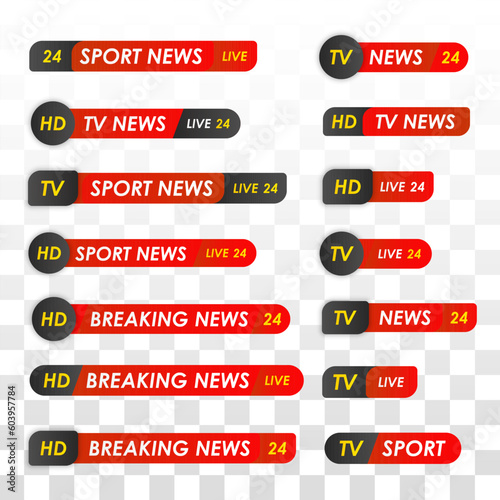 Newscast lower third banner vector. Set of lower third bar templates for breaking news, sports news on television, video and media online