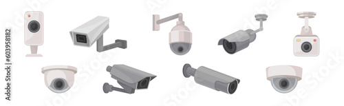 Wireless Security Camera or Closed-circuit Television for Monitoring and Surveillance Vector Set