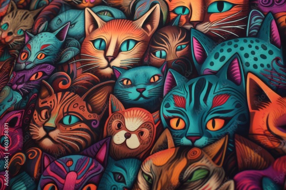 たくさんの猫の顔,Generative AI AI画像 たくさんの猫の顔,Generative AI AI画像