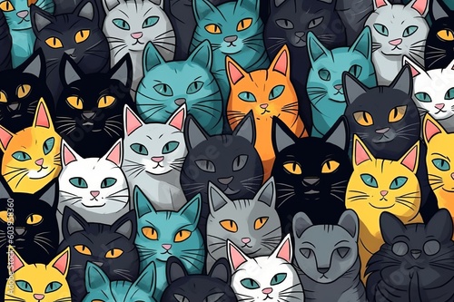 たくさんの猫の顔,Generative AI AI画像