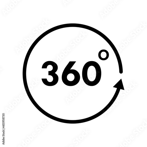 360 Degree Angle View Vector Icon. Rotation Symbol. Flat Black Illustration on White Background.