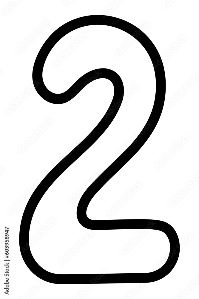 Deuce. Number two with rounded corners. Arabic number symbol. Sketch. Vector illustration. Doodle style. Coloring book for children. Outlines on an isolated background. Idea for web design. Deuce. Number two with rounded corners. Arabic number symbol. Sketch. Vector illustration. Doodle style. Coloring book for children. Outlines on an isolated background. Idea for web design.