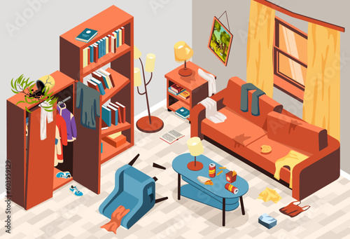 Messy Room Isometric Background