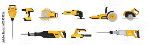 Yellow Power Tool for Construction Work Vector Set