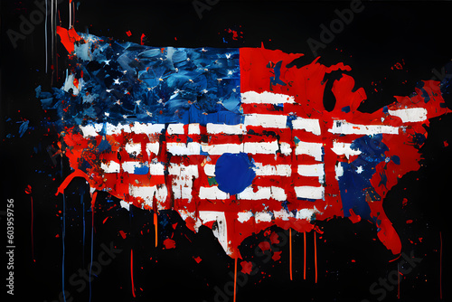 United States country map with the American flag Colors of Stars and Stripes Patriotic July Fourth Painting Style Generated Ai