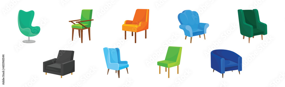 Armchair as Seat and Piece of Furniture with Armrests Vector Set Armchair as Seat and Piece of Furniture with Armrests Vector Set