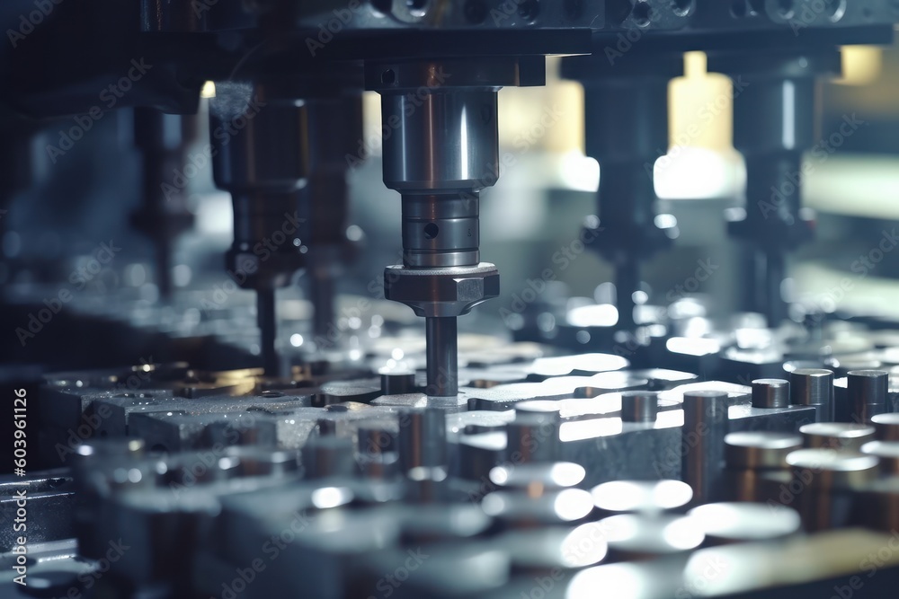 Close up view of a drill that is working with metal. Beautiful illustration picture. Generative AI Close up view of a drill that is working with metal. Beautiful illustration picture. Generative AI