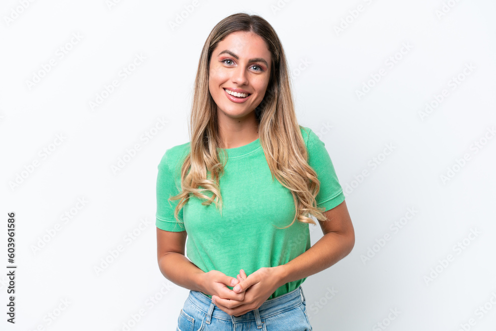 Fototapeta premium Young Uruguayan woman isolated on white background laughing