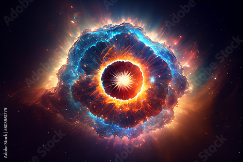 Supernova explosion in space, forming of nebula, generative ai illustration