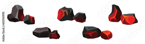 Volcanic Rock as Formed Lava with Rough and Solid Stones Vector Set