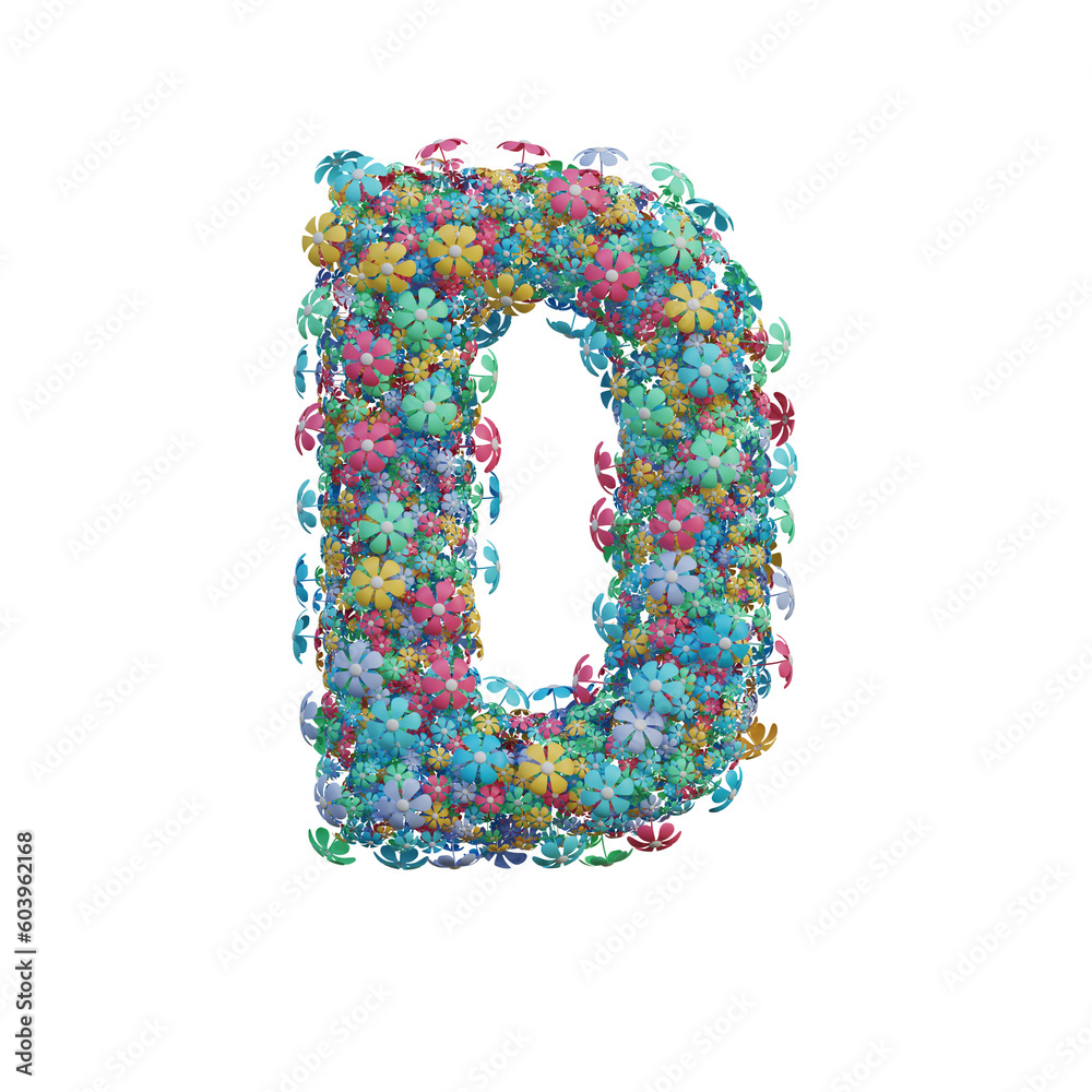 Cute Flowers 3D Alphabet or PNG Letters