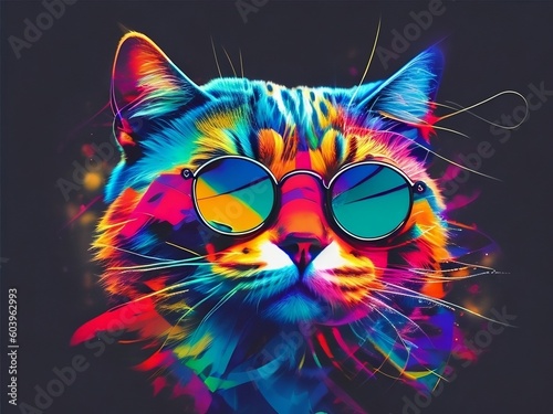 Colourful cool cat with sunglasses, T-shirt and apparel printing design © ARIFUR
