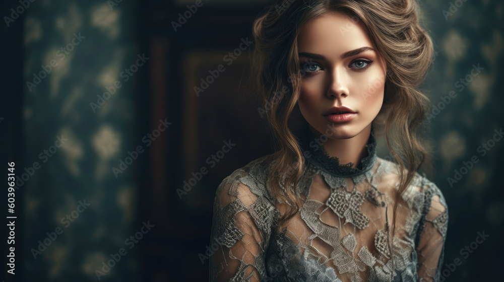 Portrait of a languid femme, beautiful troublemaker, super feminine. Generative AI Portrait of a languid femme, beautiful troublemaker, super feminine. Generative AI