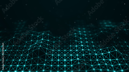 Abstract network of particles and lines. Technology connection. Digital background. 3d rendering
