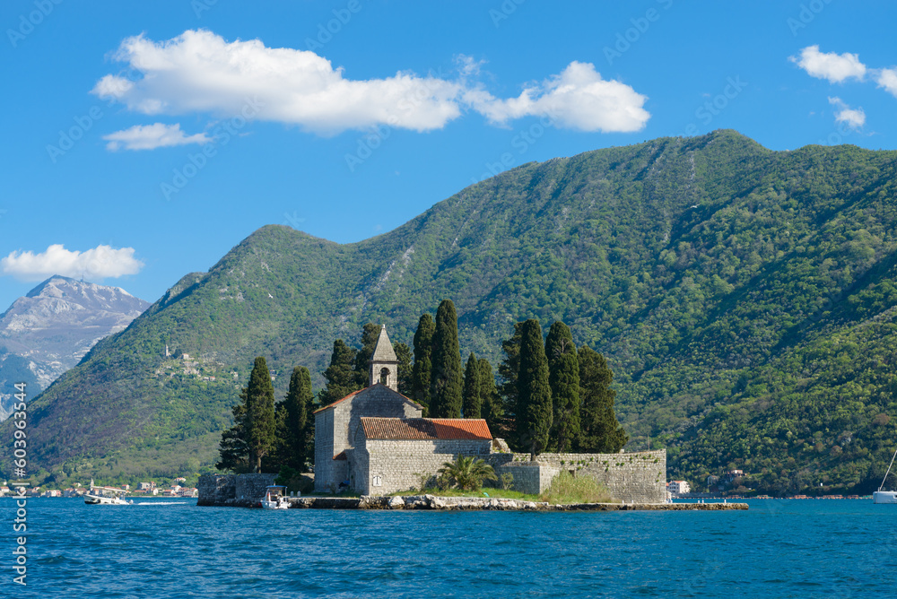 St George island off the coast of Perast in the Bay of Kotor. Montenegro