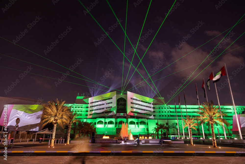 Abu Dhabi UAE December 1 2022 Abu Dhabi Municipality Building Lit abu-dhabi-uae-december-1-2022-abu-dhabi-municipality-building-lit