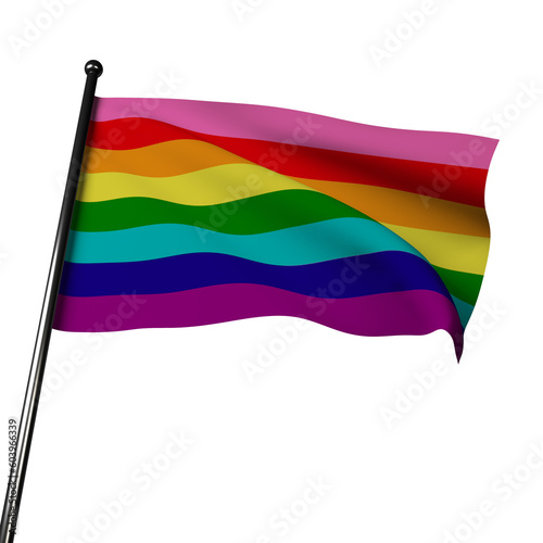 Original 1978 LGBT Pride Flag Waving in 3D. Eight Multi Colored Stripes, Symbol of LGBTQ Solidarity (ID: 603966339)